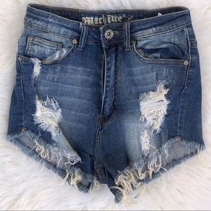 High waisted distressed shorts